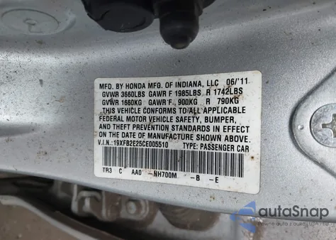 2012 Honda Civic Dx из США, поврежденный, VIN 19XFB2E25CE005510